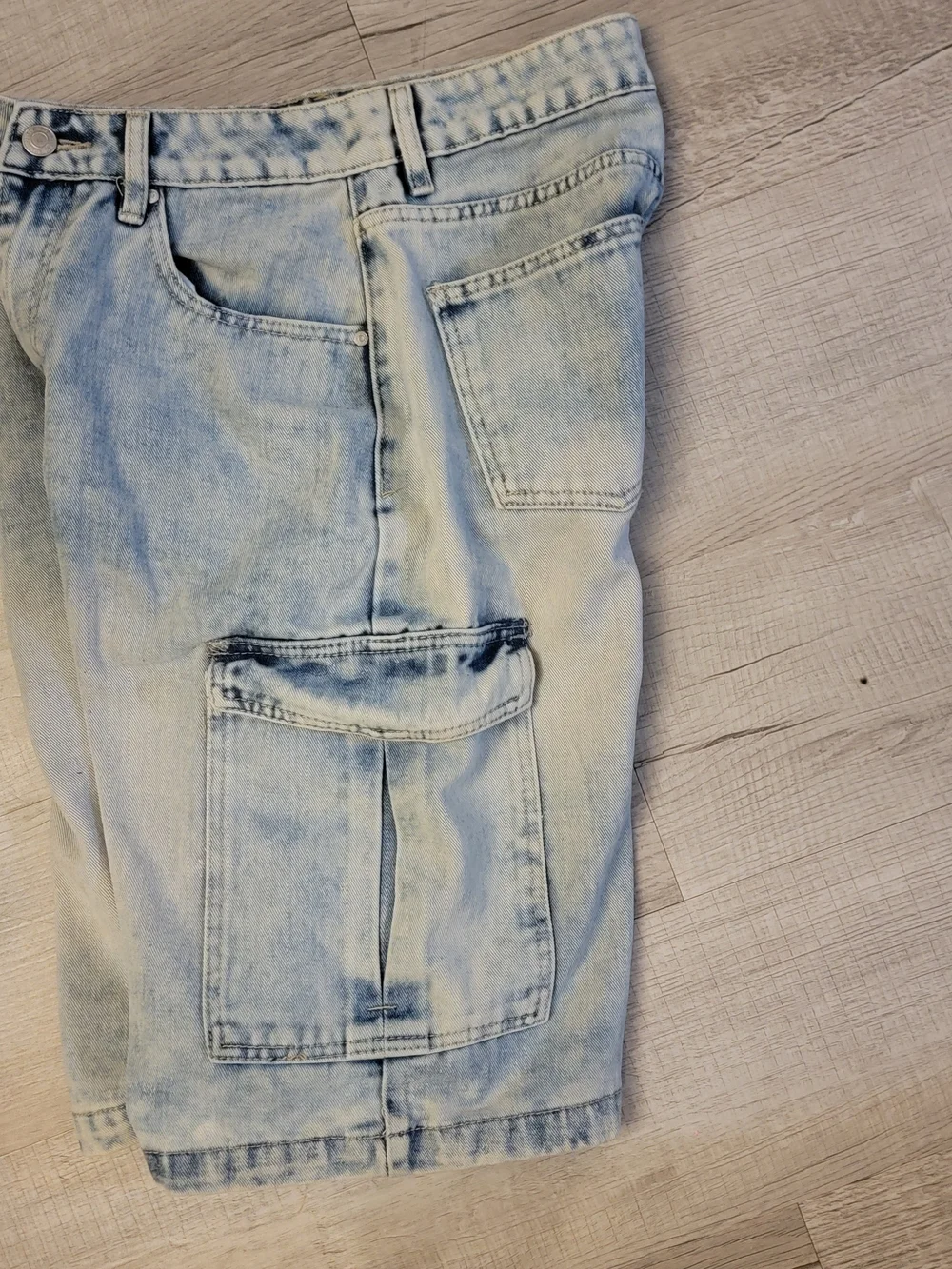 Light Blue Denim Cargo Bermuda Shorts for Women